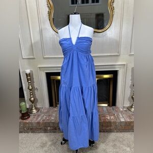 Blanco by Nature Blue Cotton Halter Maxi Dress Tiered Boho Festival Size L